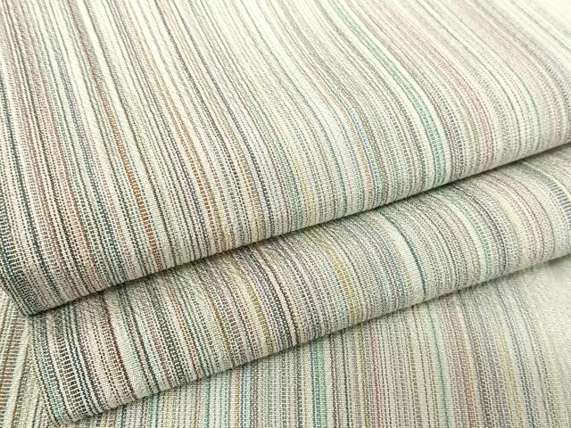 平和屋着物▽本塩沢 単衣 やまだ織 縞 200色 正絹 逸品 未使用 AAAY1767np