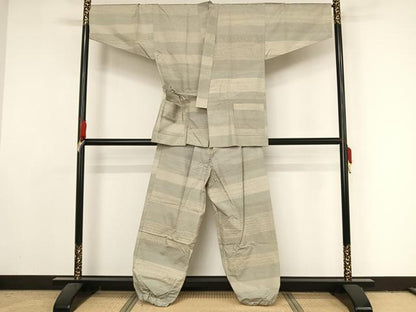 平和屋着物▽男性 作務衣 本場大島紬 単衣 正絹 逸品 AAAY1771np