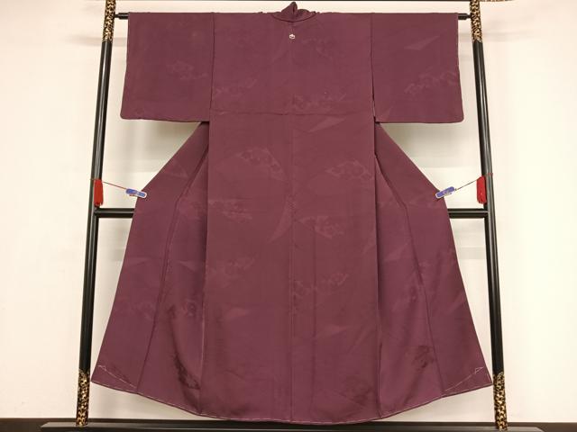 平和屋着物●上質な色無地 切り嵌め花地紋 茄子紺色 正絹 逸品 未使用 AAAY1775np