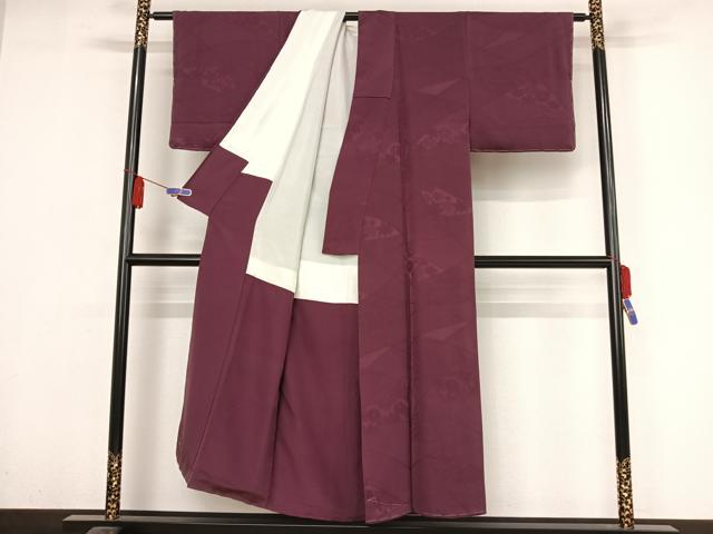 平和屋着物●上質な色無地 切り嵌め花地紋 茄子紺色 正絹 逸品 未使用 AAAY1775np