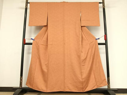 平和屋着物●上質な色無地 花菱地紋 赤朽葉色 正絹 逸品 未使用 AAAY1777np