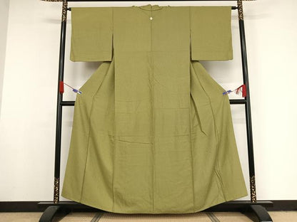 平和屋着物●上質な色無地 紋意匠 抹茶色 正絹 逸品 AAAY1781np