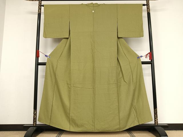 平和屋着物●上質な色無地 紋意匠 抹茶色 正絹 逸品 AAAY1781np