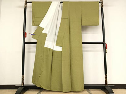 平和屋着物●上質な色無地 紋意匠 抹茶色 正絹 逸品 AAAY1781np