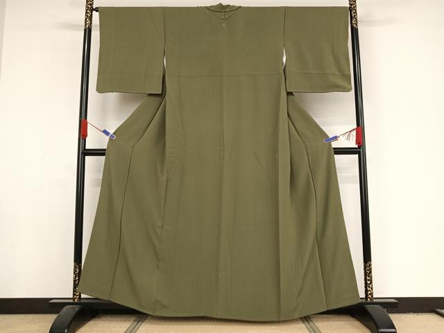 平和屋着物●上質な色無地　草色　正絹　逸品　AAAY1782np