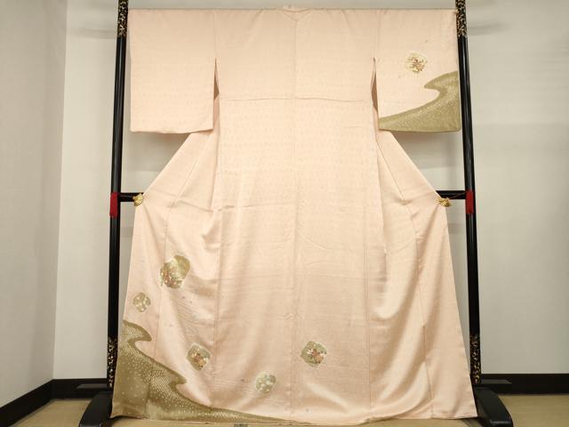 平和屋着物●訪問着　絞り　色紙重ね花文　金彩　やまと誂製　ロング丈　正絹　逸品　AAAY1853ck