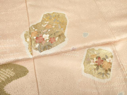 平和屋着物●訪問着　絞り　色紙重ね花文　金彩　やまと誂製　ロング丈　正絹　逸品　AAAY1853ck