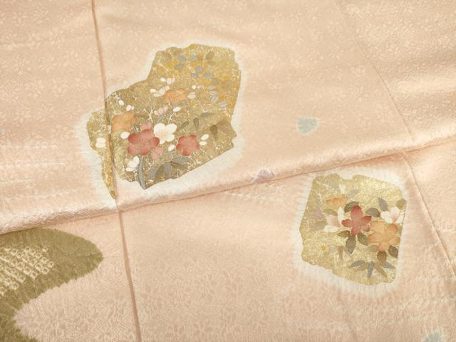 平和屋着物●訪問着　絞り　色紙重ね花文　金彩　やまと誂製　ロング丈　正絹　逸品　AAAY1853ck