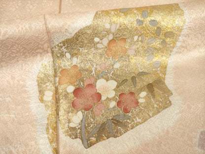 平和屋着物●訪問着　絞り　色紙重ね花文　金彩　やまと誂製　ロング丈　正絹　逸品　AAAY1853ck