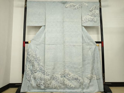 平和屋着物●名門　藤娘きぬたや・杢目絞り　訪問着　松文　ロング丈　正絹　逸品　AAAY1855ck