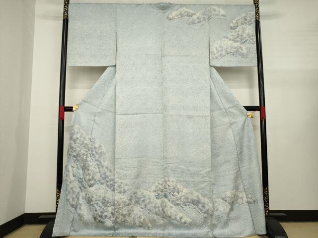 平和屋着物●名門　藤娘きぬたや・杢目絞り　訪問着　松文　ロング丈　正絹　逸品　AAAY1855ck