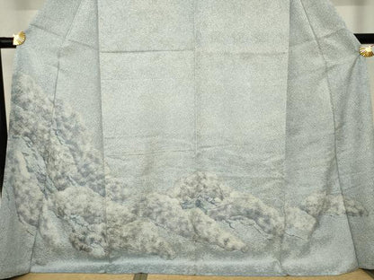 平和屋着物●名門　藤娘きぬたや・杢目絞り　訪問着　松文　ロング丈　正絹　逸品　AAAY1855ck