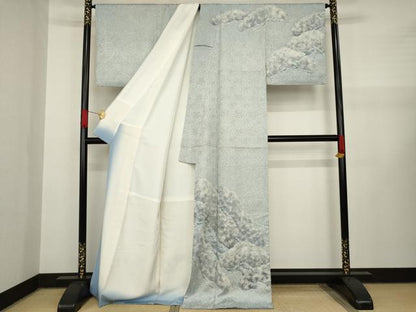 平和屋着物●名門　藤娘きぬたや・杢目絞り　訪問着　松文　ロング丈　正絹　逸品　AAAY1855ck