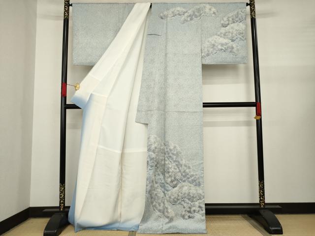 平和屋着物●名門　藤娘きぬたや・杢目絞り　訪問着　松文　ロング丈　正絹　逸品　AAAY1855ck