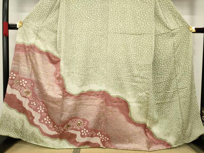 平和屋着物●訪問着　総絞り　流水花文　金銀彩　正絹　逸品　AAAY1856ck