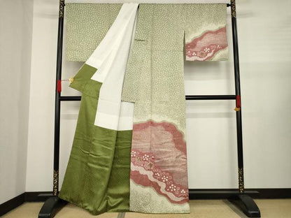 平和屋着物●訪問着　総絞り　流水花文　金銀彩　正絹　逸品　AAAY1856ck