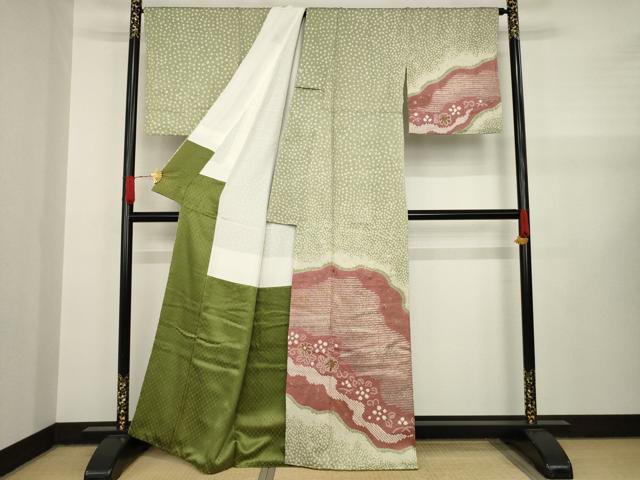 平和屋着物●訪問着　総絞り　流水花文　金銀彩　正絹　逸品　AAAY1856ck