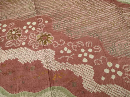 平和屋着物●訪問着　総絞り　流水花文　金銀彩　正絹　逸品　AAAY1856ck
