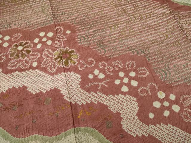 平和屋着物●訪問着　総絞り　流水花文　金銀彩　正絹　逸品　AAAY1856ck