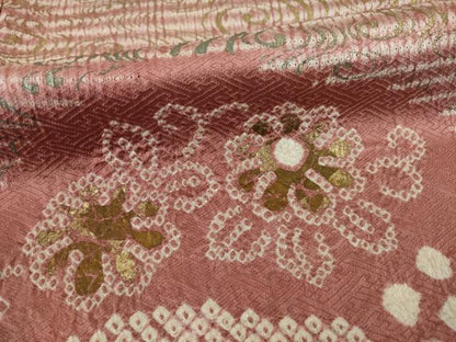 平和屋着物●訪問着　総絞り　流水花文　金銀彩　正絹　逸品　AAAY1856ck