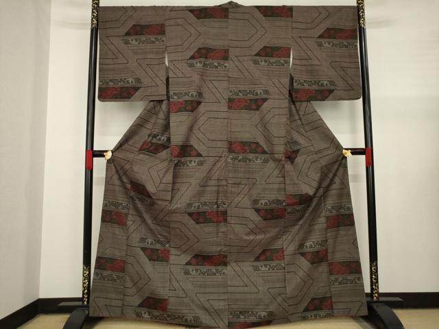 平和屋着物●本場大島紬 一元絣 横段花文 正絹 逸品 AAAY1864ck