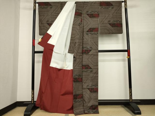 平和屋着物●本場大島紬 一元絣 横段花文 正絹 逸品 AAAY1864ck