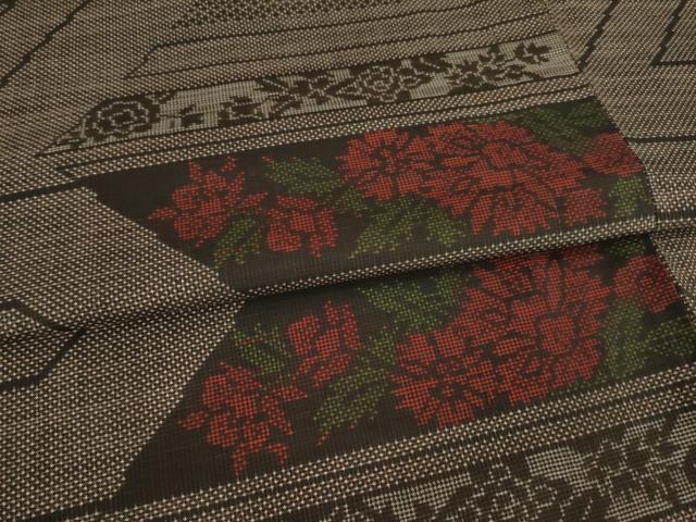 平和屋着物●本場大島紬 一元絣 横段花文 正絹 逸品 AAAY1864ck