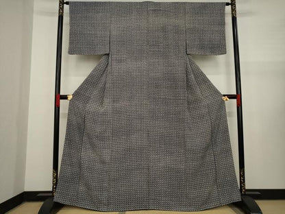 平和屋着物●上質な小紋　幾何学文様　黒地　正絹　逸品　未使用　AAAY1877ck