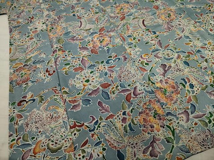 平和屋着物●上質な小紋　手描き　更紗鳳凰花文　鬼しぼ縮緬　正絹　逸品　AAAY1888ck