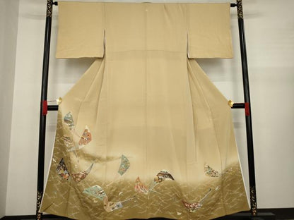 平和屋着物●千草染繍 色留袖 友禅 扇面風景文 暈し染め 金糸 金彩 正絹 逸品 AAAY1890ck
