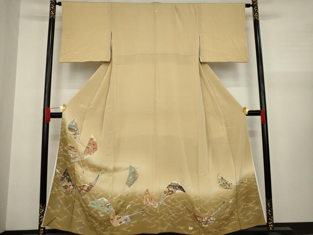平和屋着物●千草染繍 色留袖 友禅 扇面風景文 暈し染め 金糸 金彩 正絹 逸品 AAAY1890ck