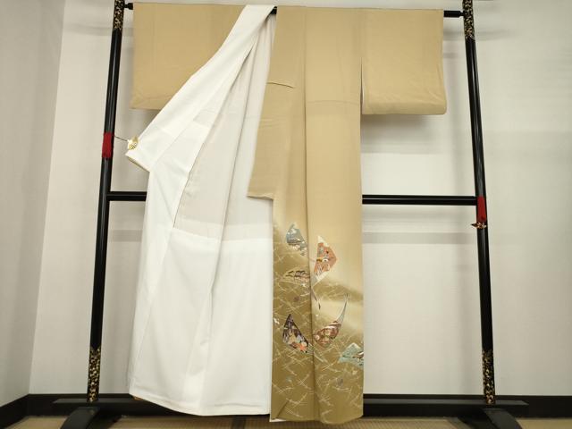 平和屋着物●千草染繍 色留袖 友禅 扇面風景文 暈し染め 金糸 金彩 正絹 逸品 AAAY1890ck
