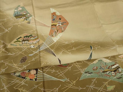 平和屋着物●千草染繍 色留袖 友禅 扇面風景文 暈し染め 金糸 金彩 正絹 逸品 AAAY1890ck