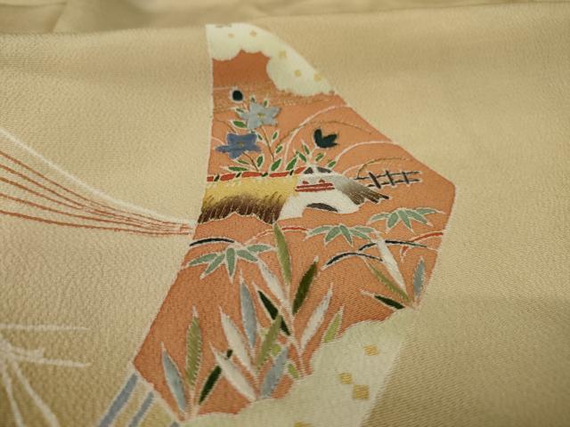 平和屋着物●千草染繍 色留袖 友禅 扇面風景文 暈し染め 金糸 金彩 正絹 逸品 AAAY1890ck