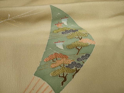 平和屋着物●千草染繍 色留袖 友禅 扇面風景文 暈し染め 金糸 金彩 正絹 逸品 AAAY1890ck