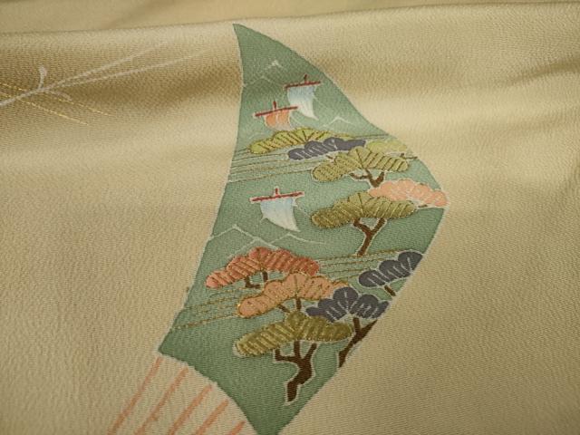 平和屋着物●千草染繍 色留袖 友禅 扇面風景文 暈し染め 金糸 金彩 正絹 逸品 AAAY1890ck