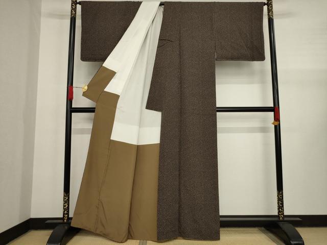 平和屋着物●人間国宝・中島秀吉・重要無形文化財　江戸小紋　茄子　黒地　正絹　逸品　AAAY1901ck
