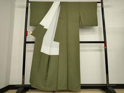 平和屋着物●上質な色無地 宇治緑茶染 国防色 正絹 逸品 AAAY1906ck
