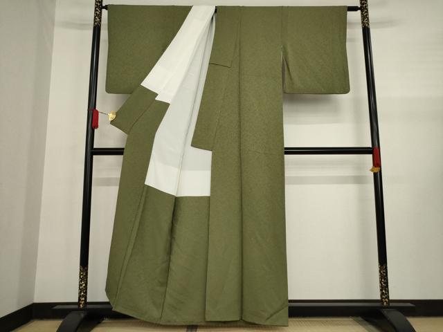 平和屋着物●上質な色無地 宇治緑茶染 国防色 正絹 逸品 AAAY1906ck