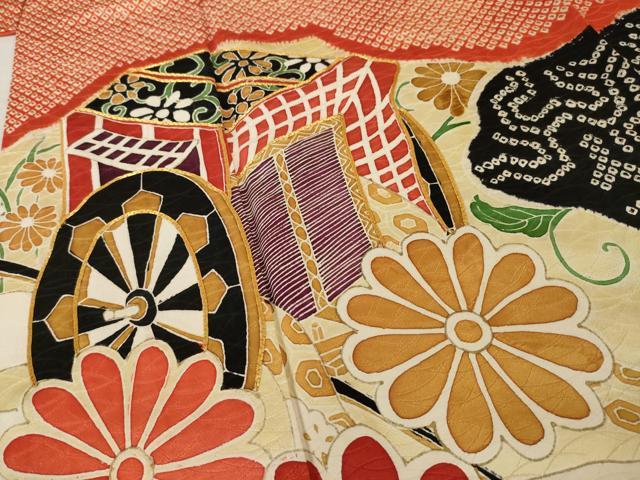 平和屋着物●豪華振袖　駒刺繍　絞り　御所車花文　金糸　金彩　正絹　逸品　AAAY1909ck