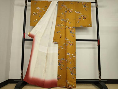 平和屋着物●上質な小紋　型染め　松皮菱花鳥文　正絹　逸品　AAAY1910ck