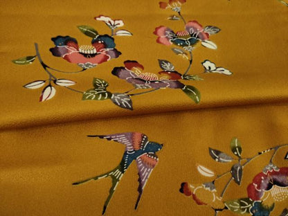 平和屋着物●上質な小紋　型染め　松皮菱花鳥文　正絹　逸品　AAAY1910ck