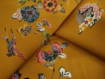 平和屋着物●上質な小紋　型染め　松皮菱花鳥文　正絹　逸品　AAAY1910ck