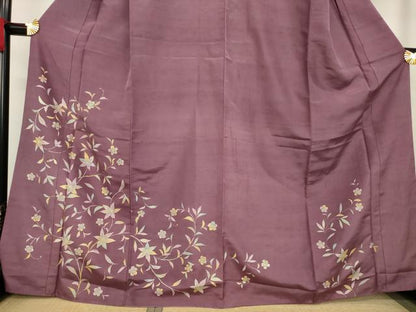 平和屋着物●訪問着　紬地　草花文　金彩　正絹　逸品　AAAY1927ck