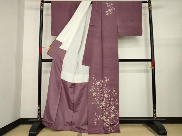 平和屋着物●訪問着　紬地　草花文　金彩　正絹　逸品　AAAY1927ck