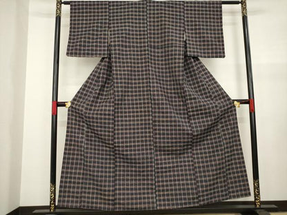 平和屋着物●上質な紬　格子　正絹　逸品　AAAY1928ck