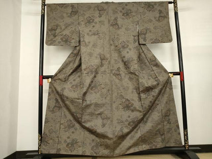 平和屋着物●上質な紬　花唐草文　正絹　逸品　AAAY1936ck
