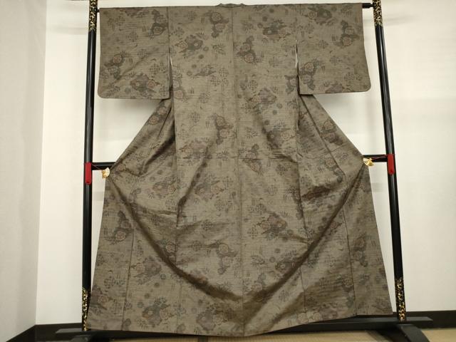 平和屋着物●上質な紬　花唐草文　正絹　逸品　AAAY1936ck