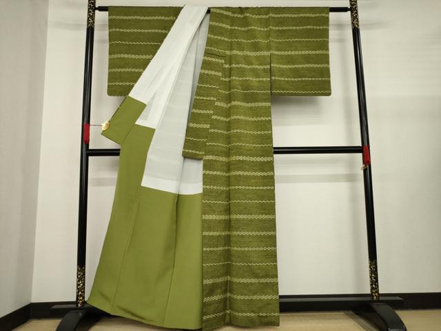 平和屋着物●上質な紬 横段市松文 正絹 逸品 AAAY1942ck