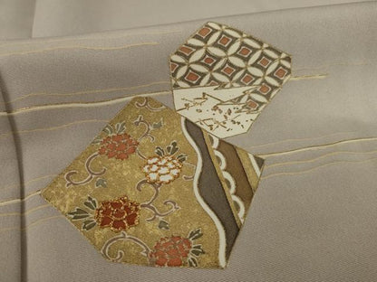 平和屋着物●訪問着 駒刺繍 花唐草 金彩 正絹 逸品 AAAY1948ck
